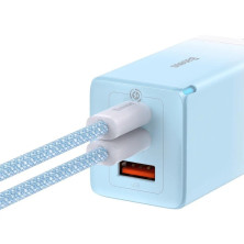 Сетевое зарядное устройство Baseus GaN3 Pro Fast Charger  QC4.0+PD3.0 65W USB+2Type-C 3A + кабель Baseus Type-C to Type-C 100W 20V/5A 1м Голубой