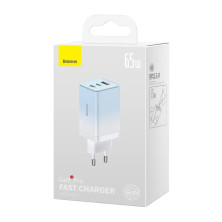 Сетевое зарядное устройство Baseus GaN3 Pro Fast Charger  QC4.0+PD3.0 65W USB+2Type-C 3A + кабель Baseus Type-C to Type-C 100W 20V/5A 1м Голубой