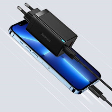 Сетевое зарядное устройство Baseus GaN3 Pro Fast Charger QC4.0+PD3.0 65W USB+2Type-C 3A + кабель Baseus Type-C to Type-C 100W 20V/5A 1м Черный