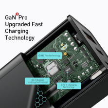 Сетевое зарядное устройство Baseus GaN3 Pro Fast Charger QC4.0+PD3.0 65W USB+2Type-C 3A + кабель Baseus Type-C to Type-C 100W 20V/5A 1м Черный