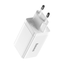 Сетевое зарядное устройство Baseus GaN3 Pro Fast Charger QC4.0+PD3.0 65W USB+2Type-C 3A + кабель Baseus Type-C to Type-C 100W 20V/5A 1м Белый