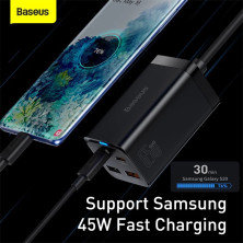 Сетевое зарядное устройство Baseus GaN3 Pro Desktop Fast Charger QC4.0+PD3.0 65W 2USB+2Type-C 3A + кабель Baseus Type-C to Type-C 100W 20V/5A 1м Черный