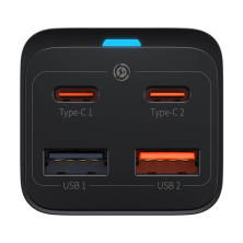 Сетевое зарядное устройство Baseus GaN3 Pro Desktop Fast Charger QC4.0+PD3.0 65W 2USB+2Type-C 3A + кабель Baseus Type-C to Type-C 100W 20V/5A 1м Черный