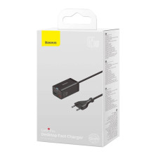 Сетевое зарядное устройство Baseus GaN3 Pro Desktop Fast Charger QC4.0+PD3.0 65W 2USB+2Type-C 3A + кабель Baseus Type-C to Type-C 100W 20V/5A 1м Черный