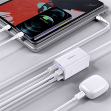 Мережевий зарядний пристрій Baseus GaN3 Pro Desktop Fast Charger QC4.0+PD3.0 65W 2USB+2Type-C 3A + кабель Baseus Type-C to Type-C 100W 20V/5A 1м Білий