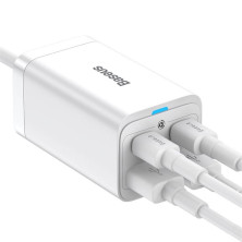 Мережевий зарядний пристрій Baseus GaN3 Pro Desktop Fast Charger QC4.0+PD3.0 65W 2USB+2Type-C 3A + кабель Baseus Type-C to Type-C 100W 20V/5A 1м Білий