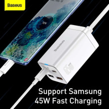 Мережевий зарядний пристрій Baseus GaN3 Pro Desktop Fast Charger QC4.0+PD3.0 65W 2USB+2Type-C 3A + кабель Baseus Type-C to Type-C 100W 20V/5A 1м Білий