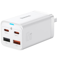 Мережевий зарядний пристрій Baseus GaN3 Pro Desktop Fast Charger QC4.0+PD3.0 65W 2USB+2Type-C 3A + кабель Baseus Type-C to Type-C 100W 20V/5A 1м Білий