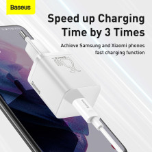 Сетевое зарядное устройство Baseus Super Si Quick Charger 1C QC3.0+PD3.0 25W Type-C 3A + кабель Baseus Type-C to Type-C 3A 1м Белый
