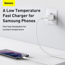 Сетевое зарядное устройство Baseus Super Si Quick Charger 1C QC3.0+PD3.0 25W Type-C 3A + кабель Baseus Type-C to Type-C 3A 1м Белый