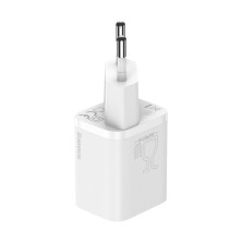 Сетевое зарядное устройство Baseus Super Si Quick Charger 1C QC3.0+PD3.0 25W Type-C 3A + кабель Baseus Type-C to Type-C 3A 1м Белый