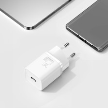 Сетевое зарядное устройство Baseus Super Si Quick Charger 1C QC3.0+PD3.0 25W Type-C 3A + кабель Baseus Type-C to Type-C 3A 1м Белый