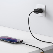 Мережевий зарядний пристрій Baseus Super Si Quick Charger 1C QC3.0+PD3.0 25W Type-C 3A + кабель Baseus Type-C to Type-C 3A 1м Чорний