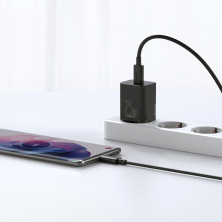 Мережевий зарядний пристрій Baseus Super Si Quick Charger 1C QC3.0+PD3.0 25W Type-C 3A + кабель Baseus Type-C to Type-C 3A 1м Чорний