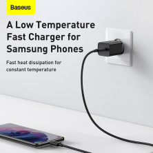 Мережевий зарядний пристрій Baseus Super Si Quick Charger 1C QC3.0+PD3.0 25W Type-C 3A + кабель Baseus Type-C to Type-C 3A 1м Чорний