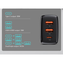 Сетевое зарядное устройство Baseus Compact Quick Charger QC3.0+PD3.0 30W 2USB+Type-C 3A Черный