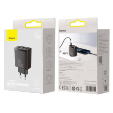 Сетевое зарядное устройство Baseus Compact Quick Charger QC3.0+PD3.0 30W 2USB+Type-C 3A Черный