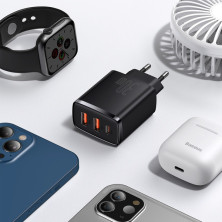 Сетевое зарядное устройство Baseus Compact Quick Charger QC3.0+PD3.0 30W 2USB+Type-C 3A Черный