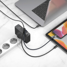 Мережевий зарядний пристрій Baseus GaN Mini Quick Charger QC4.0+PD3.0 120W USB+2Type-C 5A + кабель Baseus Type-C to Type-C 100W 20V/5A 1м Чорний
