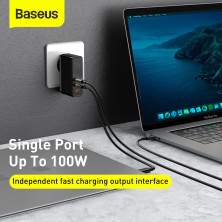 Мережевий зарядний пристрій Baseus GaN Mini Quick Charger QC4.0+PD3.0 120W USB+2Type-C 5A + кабель Baseus Type-C to Type-C 100W 20V/5A 1м Чорний