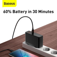 Мережевий зарядний пристрій Baseus GaN Mini Quick Charger QC4.0+PD3.0 120W USB+2Type-C 5A + кабель Baseus Type-C to Type-C 100W 20V/5A 1м Чорний
