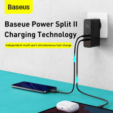 Мережевий зарядний пристрій Baseus GaN Mini Quick Charger QC4.0+PD3.0 120W USB+2Type-C 5A + кабель Baseus Type-C to Type-C 100W 20V/5A 1м Чорний