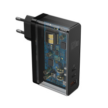 Мережевий зарядний пристрій Baseus GaN Mini Quick Charger QC4.0+PD3.0 120W USB+2Type-C 5A + кабель Baseus Type-C to Type-C 100W 20V/5A 1м Чорний