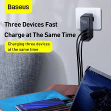 Мережевий зарядний пристрій Baseus GaN Mini Quick Charger QC4.0+PD3.0 120W USB+2Type-C 5A + кабель Baseus Type-C to Type-C 100W 20V/5A 1м Чорний