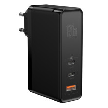Мережевий зарядний пристрій Baseus GaN Mini Quick Charger QC4.0+PD3.0 120W USB+2Type-C 5A + кабель Baseus Type-C to Type-C 100W 20V/5A 1м Чорний