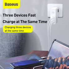Сетевое зарядное устройство Baseus GaN Mini Quick Charger QC4.0+PD3.0 120W USB+2Type-C 5A + кабель Baseus Type-C to Type-C 100W 20V/5A 1м Белый