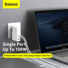 Сетевое зарядное устройство Baseus GaN Mini Quick Charger QC4.0+PD3.0 120W USB+2Type-C 5A + кабель Baseus Type-C to Type-C 100W 20V/5A 1м Белый