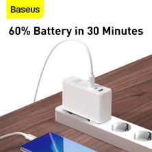 Сетевое зарядное устройство Baseus GaN Mini Quick Charger QC4.0+PD3.0 120W USB+2Type-C 5A + кабель Baseus Type-C to Type-C 100W 20V/5A 1м Белый