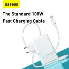 Сетевое зарядное устройство Baseus GaN Mini Quick Charger QC4.0+PD3.0 120W USB+2Type-C 5A + кабель Baseus Type-C to Type-C 100W 20V/5A 1м Белый