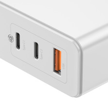 Сетевое зарядное устройство Baseus GaN Mini Quick Charger QC4.0+PD3.0 120W USB+2Type-C 5A + кабель Baseus Type-C to Type-C 100W 20V/5A 1м Белый