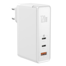 Мережевий зарядний пристрій Baseus GaN Mini Quick Charger QC4.0+PD3.0 120W USB+2Type-C 5A + кабель Baseus Type-C to Type-C 100W 20V/5A 1м Білий