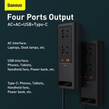 Автомобильный инвертор Baseus Power Inverter 150W (220V CN/EU) 2Розетки+USB+Type-C 5A с технологией QC3.0+PD3.0 Черный