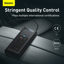 Автомобильный инвертор Baseus Power Inverter 150W (220V CN/EU) 2Розетки+USB+Type-C 5A с технологией QC3.0+PD3.0 Черный