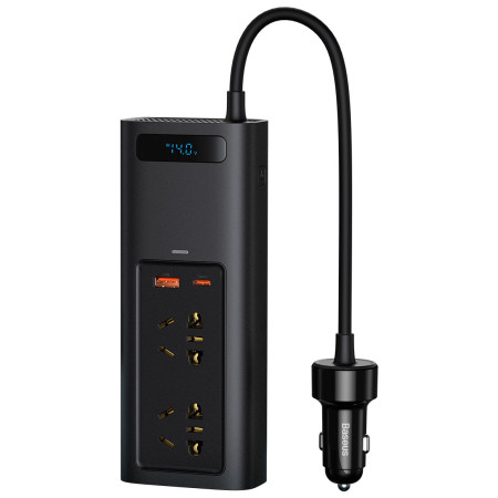 Автомобильный инвертор Baseus Power Inverter 150W (220V CN/EU) 2Розетки+USB+Type-C 5A с технологией QC3.0+PD3.0 Черный