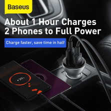 Автомобільний зарядний пристрій Baseus Digital Display Dual SCP QC 3.0 45W 2USB 5A Сріблястий