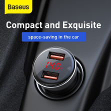 Автомобільний зарядний пристрій Baseus Digital Display Dual SCP QC 3.0 45W 2USB 5A Сріблястий