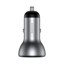 Автомобільний зарядний пристрій Baseus Digital Display Dual SCP QC 3.0 45W 2USB 5A Сріблястий