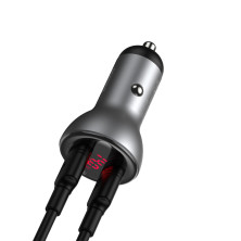 Автомобільний зарядний пристрій Baseus Digital Display Dual SCP QC 3.0 45W 2USB 5A Сріблястий