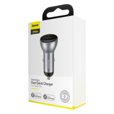 Автомобільний зарядний пристрій Baseus Digital Display Dual SCP QC 3.0 45W 2USB 5A Сріблястий