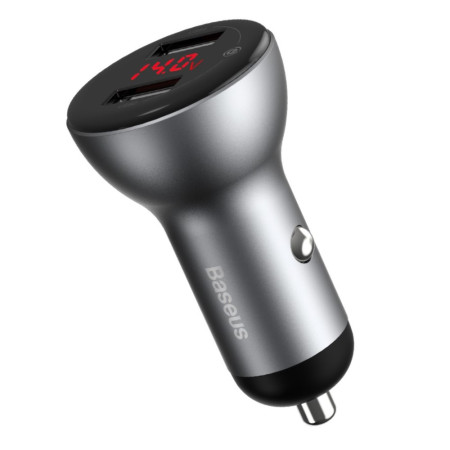 Автомобільний зарядний пристрій Baseus Digital Display Dual SCP QC 3.0 45W 2USB 5A Сріблястий