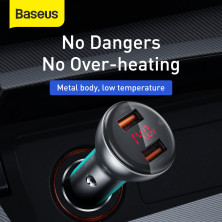 Автомобильное зарядное устройство Baseus Digital Display Dual SCP QC 3.0 45W 2USB 5A Черный