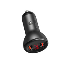Автомобильное зарядное устройство Baseus Digital Display Dual SCP QC 3.0 45W 2USB 5A Черный