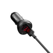 Автомобильное зарядное устройство Baseus Digital Display Dual SCP QC 3.0 45W 2USB 5A Черный