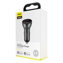 Автомобильное зарядное устройство Baseus Digital Display Dual SCP QC 3.0 45W 2USB 5A Черный
