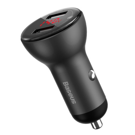 Автомобильное зарядное устройство Baseus Digital Display Dual SCP QC 3.0 45W 2USB 5A Черный