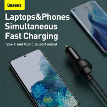 Автомобільний зарядний пристрій Baseus Superme Digital Display QC 4.0+PD3.0 PPS 100W USB + Type-C 5A + Кабель Type-C to Type-C 100W 20V/5A 1м Чорний
